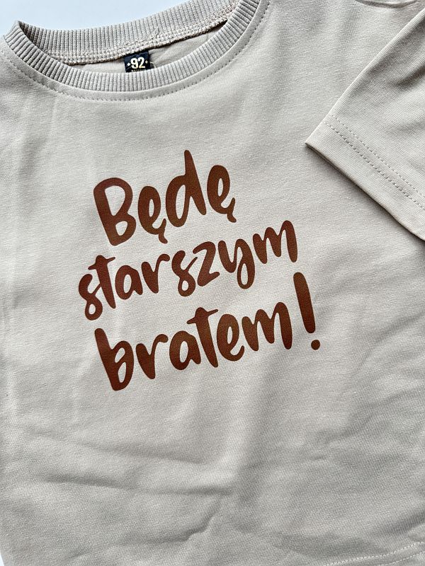 Koszulka beżowa krótki rękaw będę starszym bratem rozmiar 92