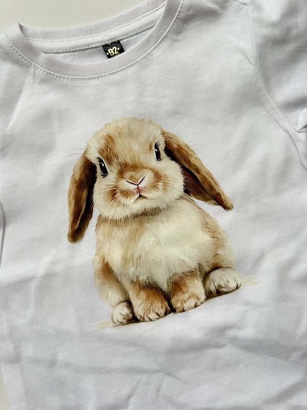 Koszulka biała krótki rękaw królik rozmiar 92