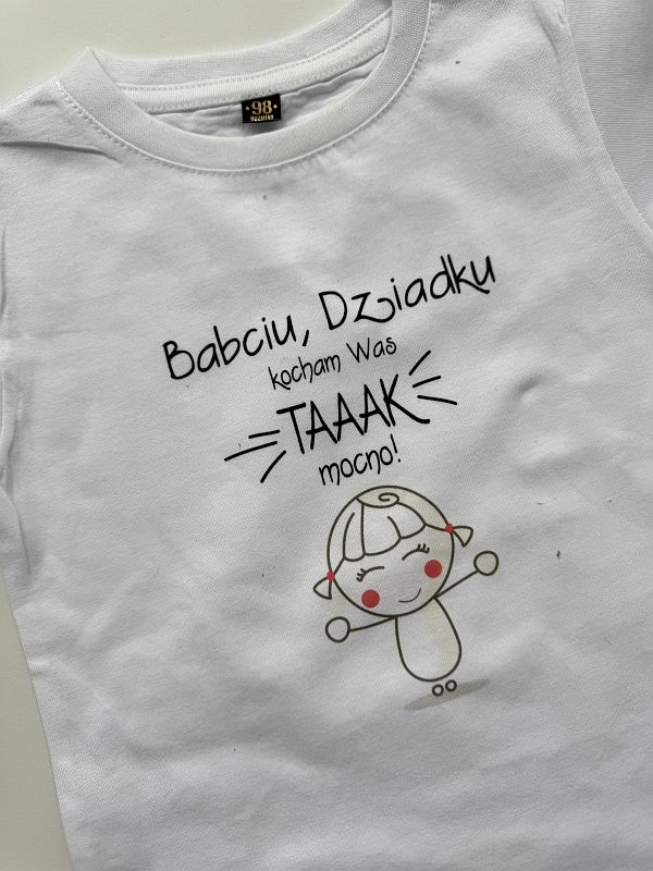 Koszulka biała krótki rękaw babciu dziadku kocham Was tak mocno rozmiar 98