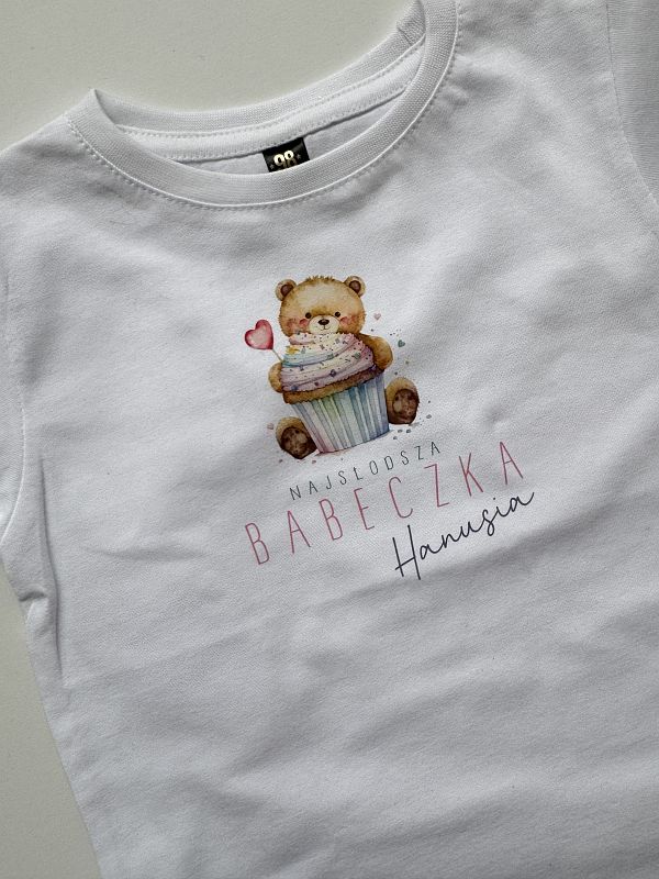 Koszulka biała krótki rękaw najsłodsza babeczka Hanusia rozmiar 98