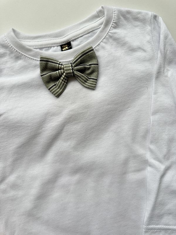 Koszulka biała długi rękaw mucha w kratę rozmiar 98