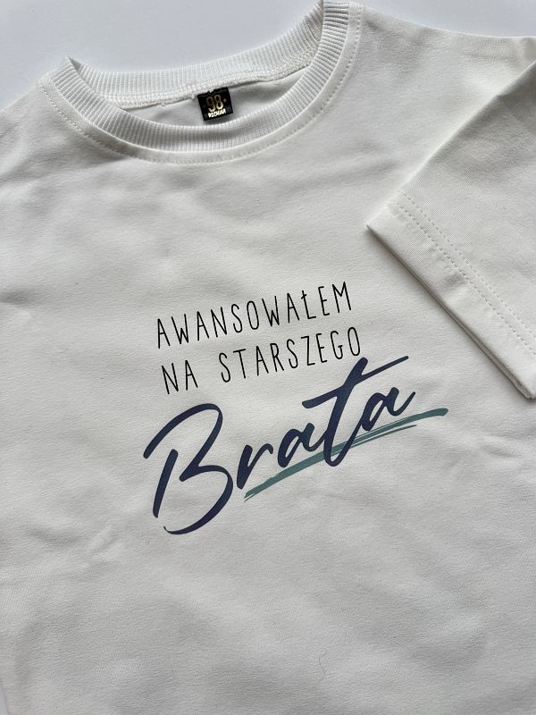 Koszulka ecru krótki rękaw awansowałem na starszego brata rozmiar 98