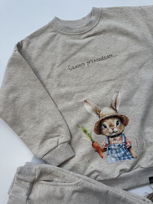 Komplet beż melanż bluza + spodnie dresowe królik czasem przesadzam rozmiar 104