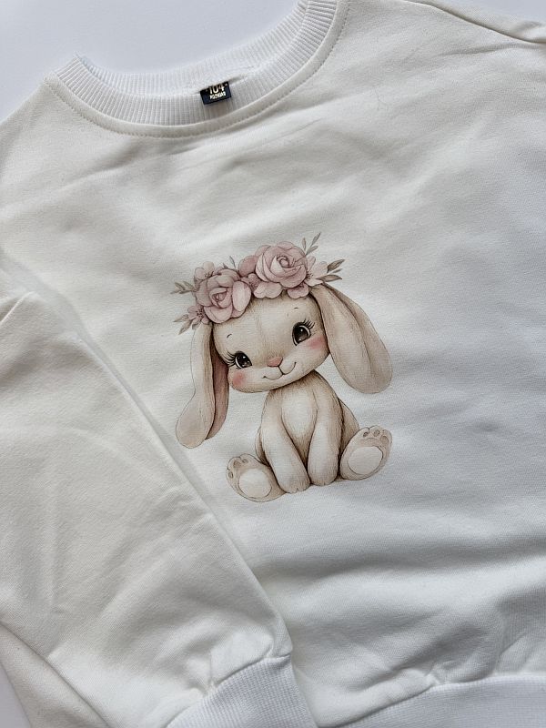 Bluza ecru króliczek w wianku rozmiar 104