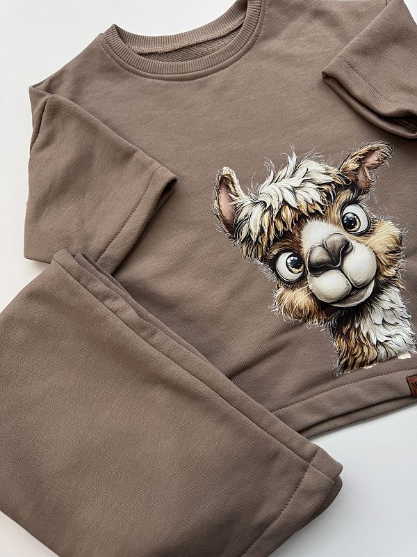 Komplet dziewczęcy kawowy z lamą rozmiar 104