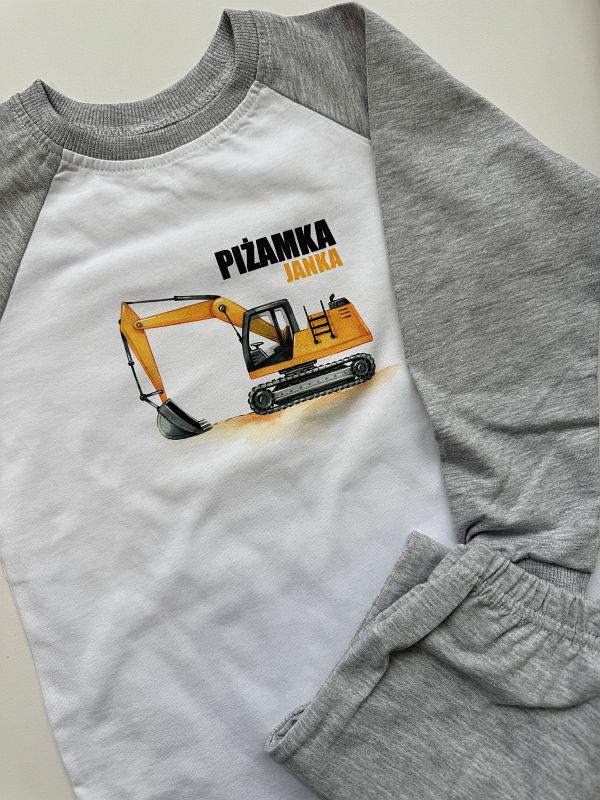 Szara piżamka Janka z koparką rozmiar 110