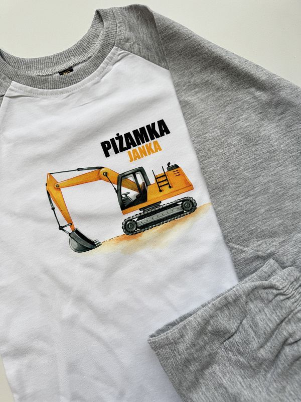 Szara piżamka Janka z koparką rozmiar 110