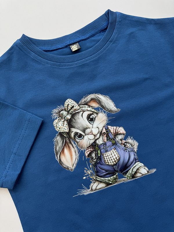 Koszulka niebieska krótki rękaw króliczek rozmiar 110