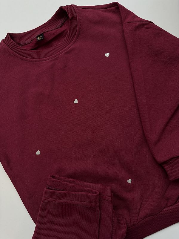 Komplet bordowy bluza + getry prążek serduszka rozmiar 110