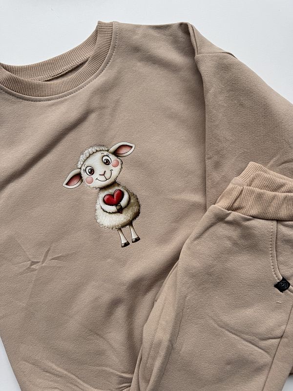 Komplet beżowy bluza + spodnie dresowe owieczka rozmiar 116