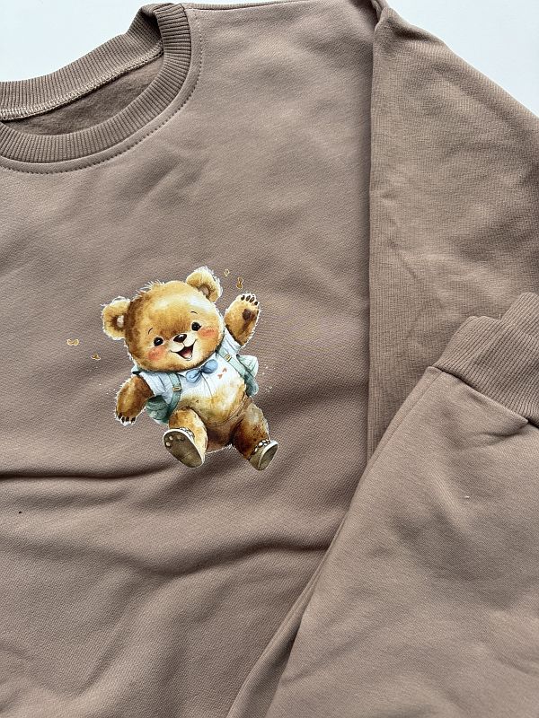 Komplet beżowy bluza + spodnie dresowe wesoły miś rozmiar 116