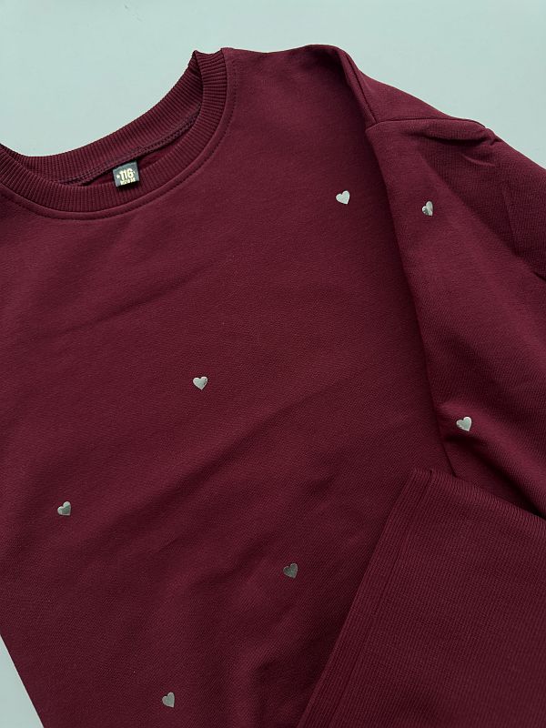 Komplet bordowy bluza + getry prążek serduszka rozmiar 116