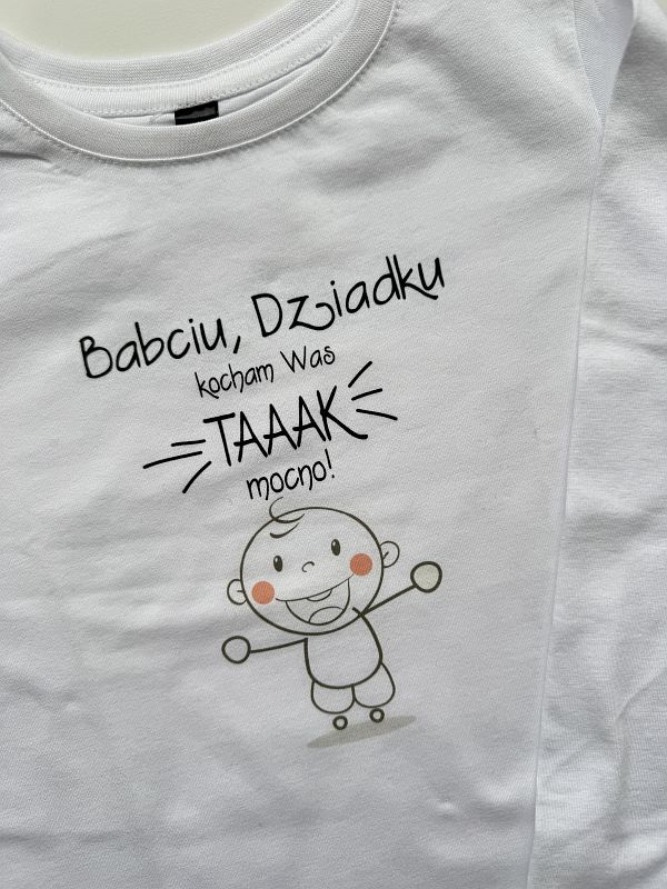 Koszulka biała długi rękaw babciu dziadku kocham was tak mocno rozmiar 116