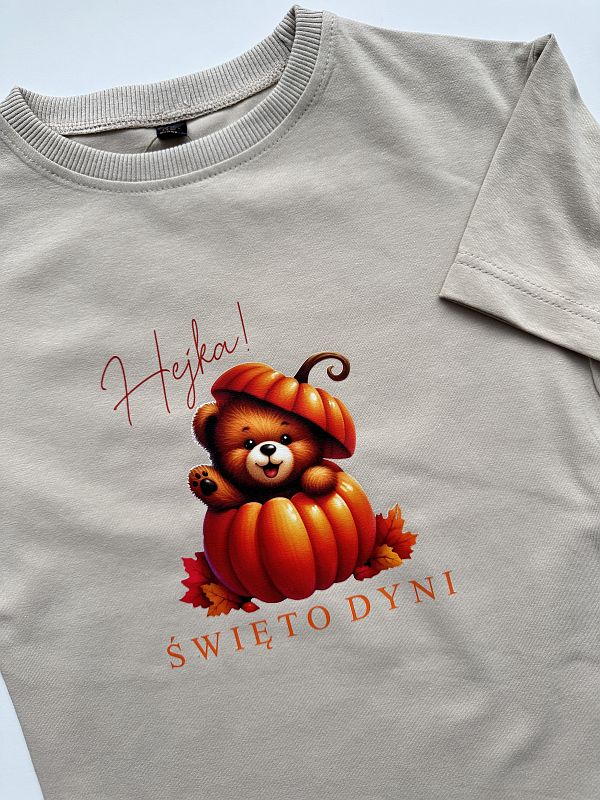 Koszulka beżowa krótki rękaw święto dyni rozmiar 116