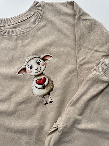 Komplet beżowy bluza + spodnie dresowe owieczka rozmiar 122