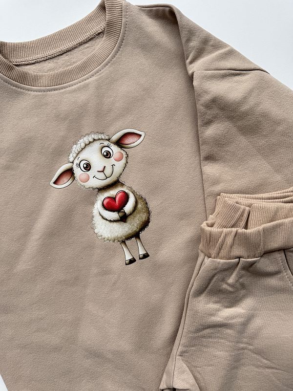 Komplet beżowy bluza + spodnie dresowe owieczka rozmiar 122