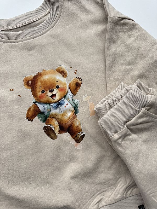 Komplet beżowy bluza + spodnie dresowe wesoły miś rozmiar 122