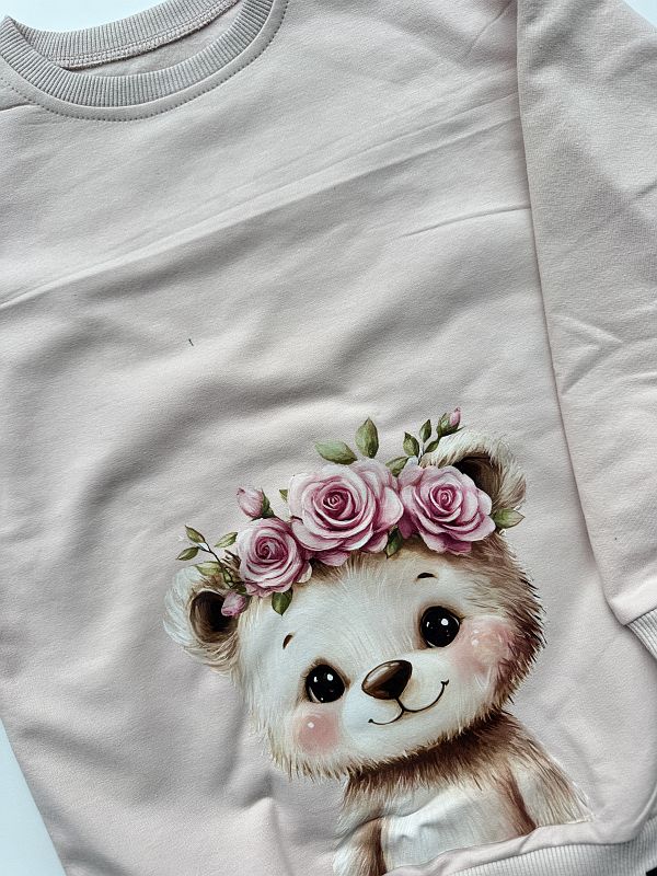 Bluza różowa z misiem w wianku rozmiar 128