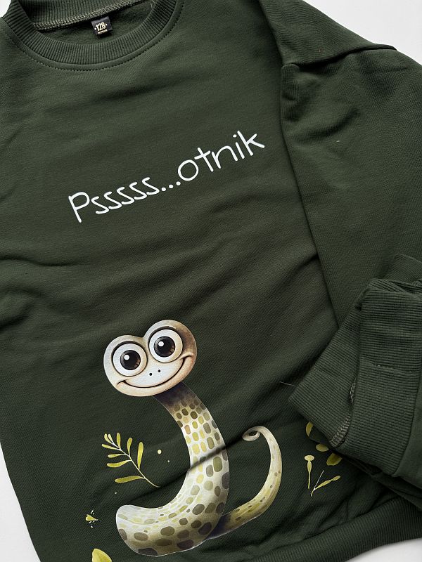Komplet oliwkowy bluza + spodnie dresowe wąż psotnik rozmiar 128
