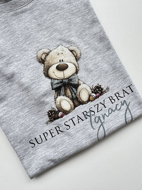 Koszulka szara krótki rękaw misio super starszy brat Ignacy rozmiar 140