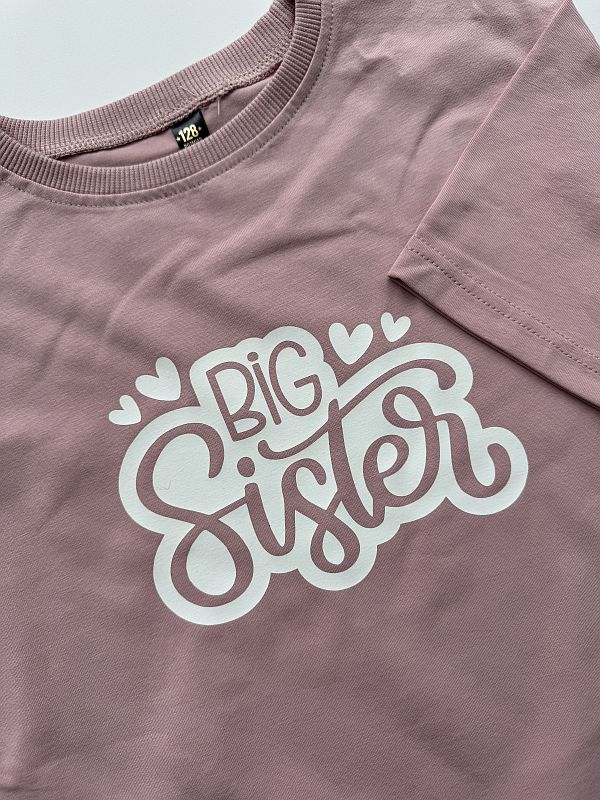 Koszulka różowa krótki rękaw big sister rozmiar 128