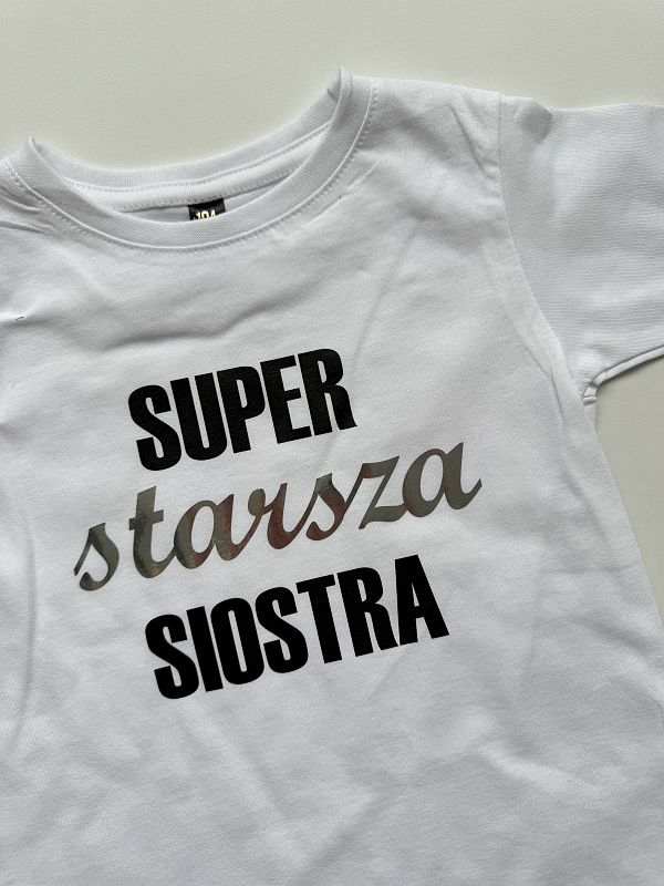 Koszulka biała krótki rękaw super starsza siostra rozmiar 104