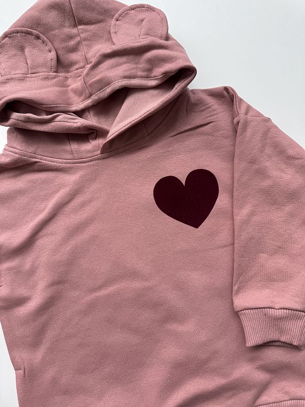 Bluza różowa z kapturem bordowe serce rozmiar 92