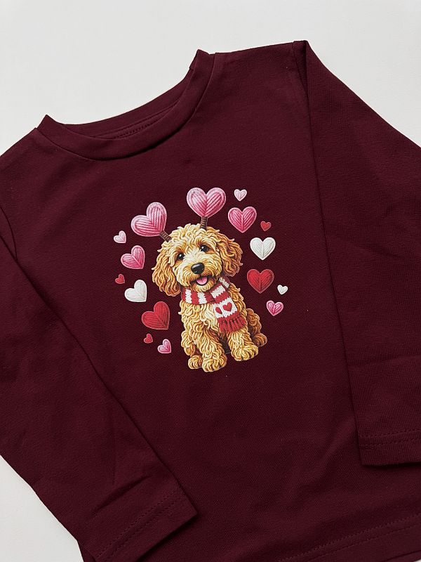 Koszulka bordowa długi rękaw piesek z sercami rozmiar 92