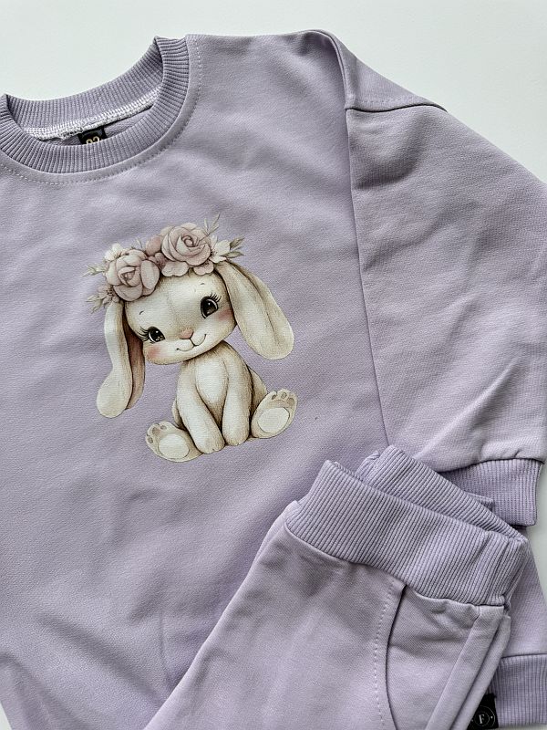 Komplet liliowy bluza + spodnie dresowe zajączek w wianku rozmiar 92