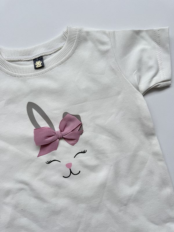 Koszulka ecru krótki rękaw buzia króliczka rozmiar 86
