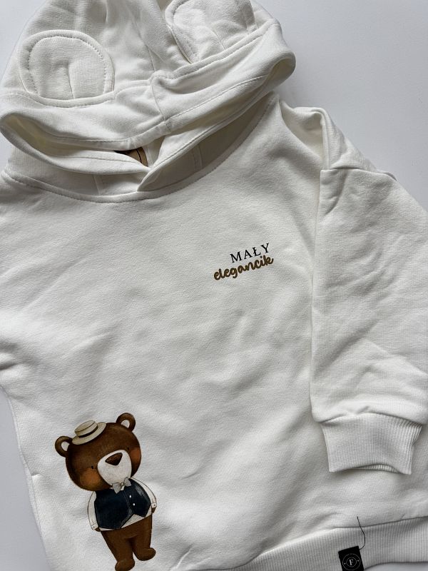 Bluza ecru z kapturem miś elegancik rozmiar 86