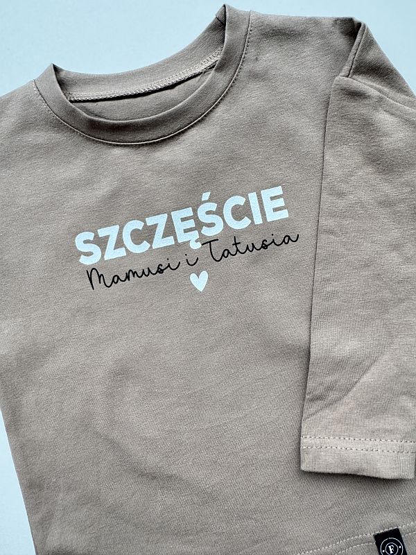 Koszulka kawowa długi rękaw szczęście mamusi i tatusia rozmiar 80