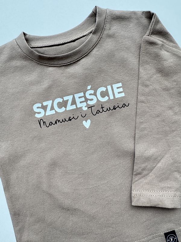 Koszulka kawowa długi rękaw szczęście mamusi i tatusia rozmiar 80