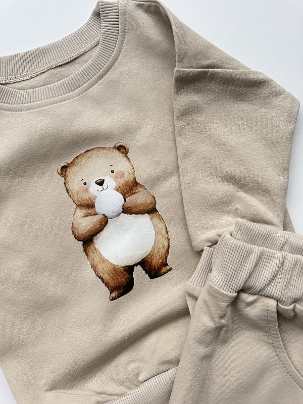 Komplet beżowy bluza + spodnie dresowe niedzwiedz rozmiar 80