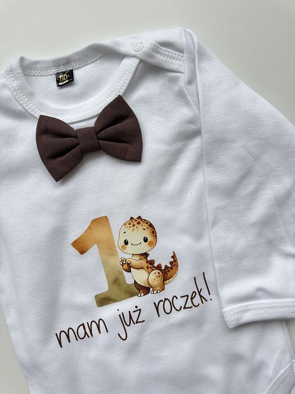 Body białe długi rękaw urodzinowy dinozaur rozmiar 80