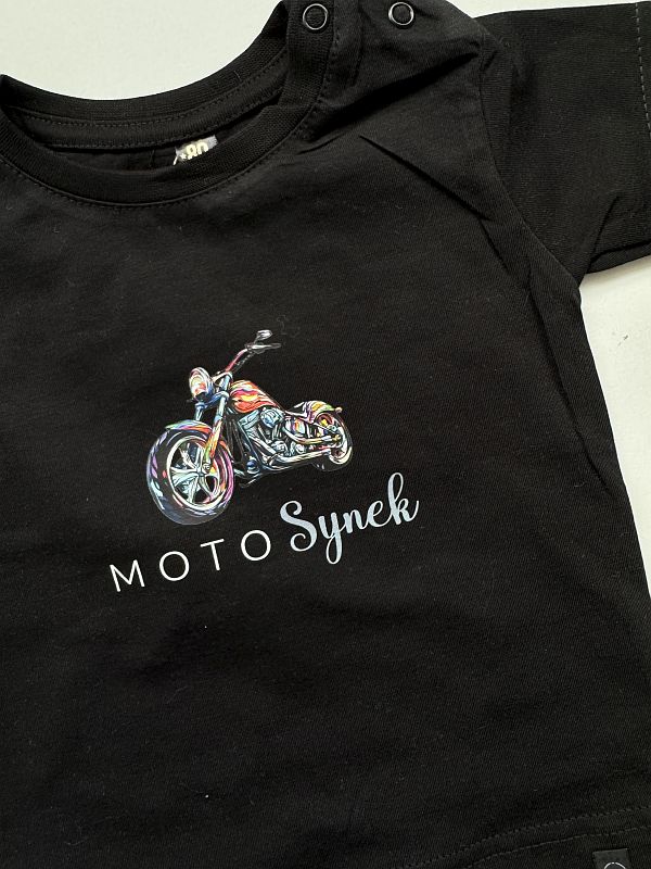 Koszulka czarna krótki rękaw moto synek rozmiar 80