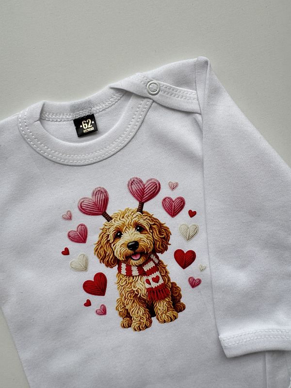 Body białe długi rękaw piesek i serduszka rozmiar 62