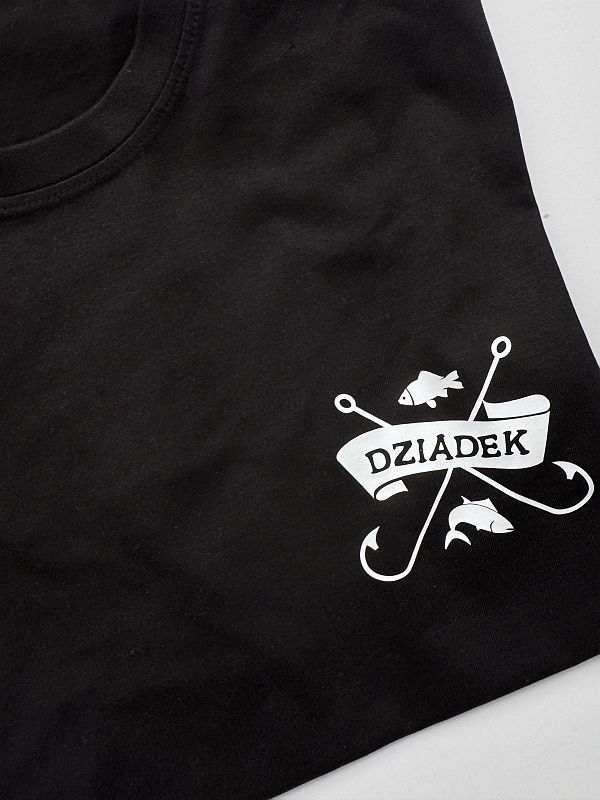 Koszulka męska czarna z nadrukiem dziadek wędkarz rozmiar L