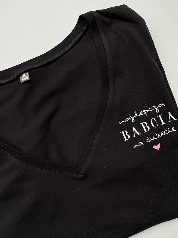Koszulka w serek czarna damska najlepsza babcia na świecie rozmiar XL