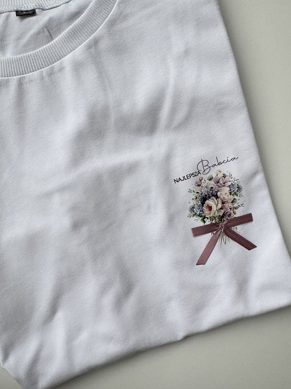 Koszulka biała damska bukiet kwiatów rozmiar L