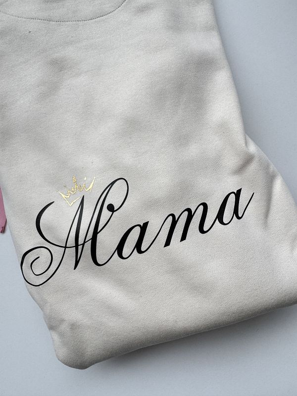 Bluza beżowa damska z kapturem mama na plecach rozmiar S