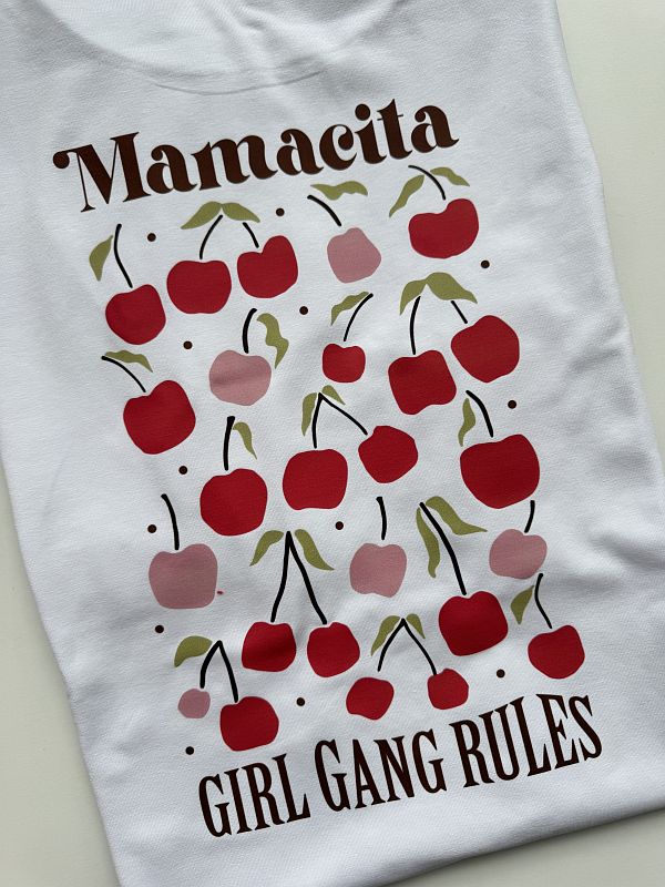 Koszulka damska biała mamacita wisienki na plecach rozmiar M