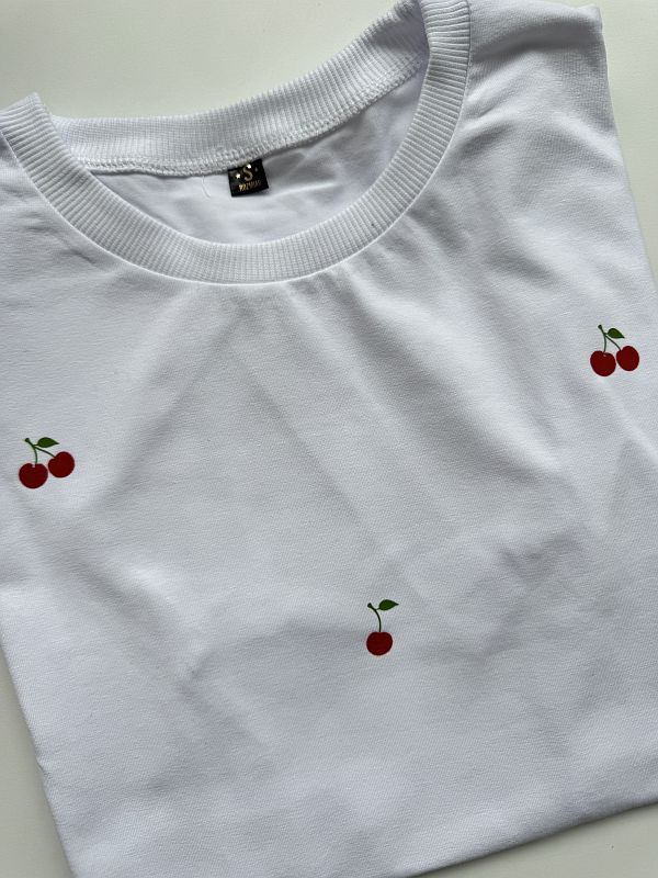 Koszulka damska biała wisienki rozmiar S