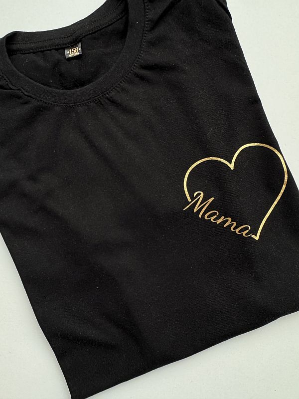 Koszulka czarna krótki rękaw serce mama rozmiar 158