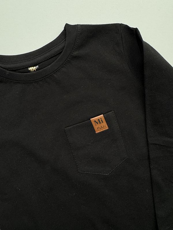 Koszulka czarna długi rękaw kieszonka mini rozmiar 104