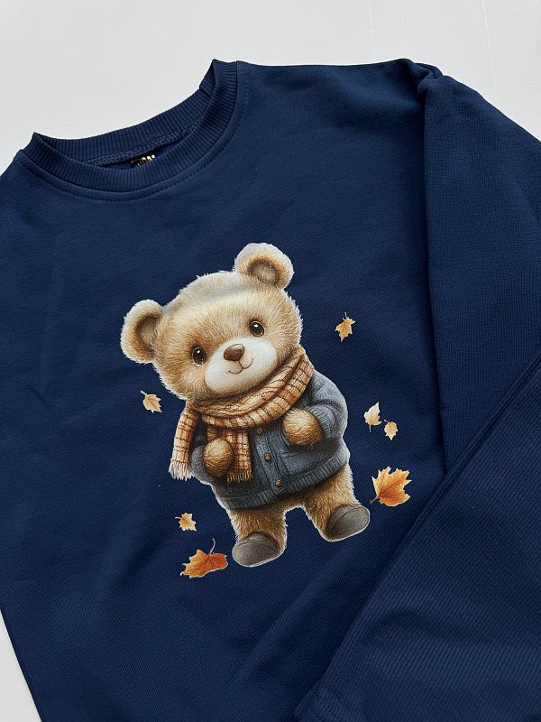 Komplet niebieski bluza + getry prążek misio rozmiar 104