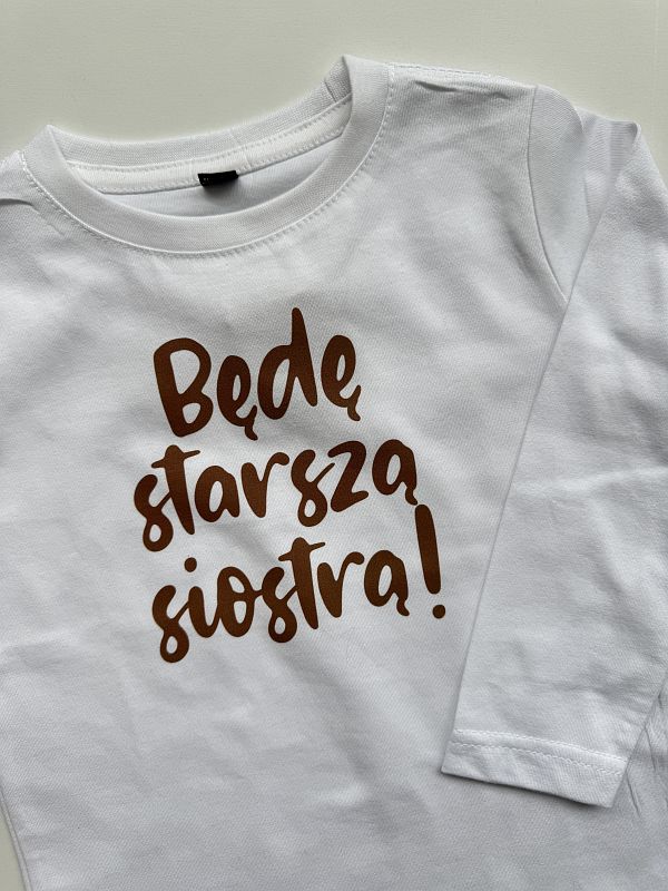 Koszulka biała długi rękaw będę starszą siostrą rozmiar 98