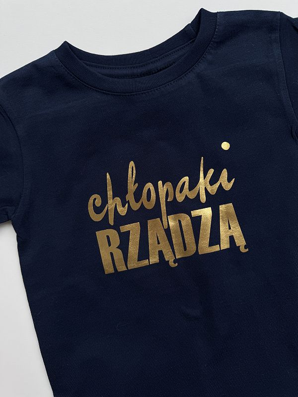 Koszulka granatowa krótki rękaw chłopaki rządzą rozmiar 98