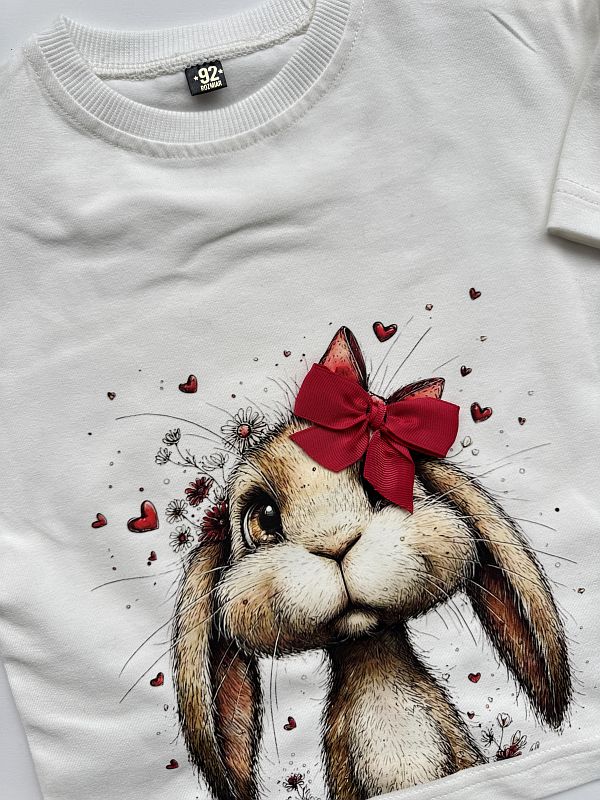 Koszulka ecru krótki rękaw królik rozmiar 92