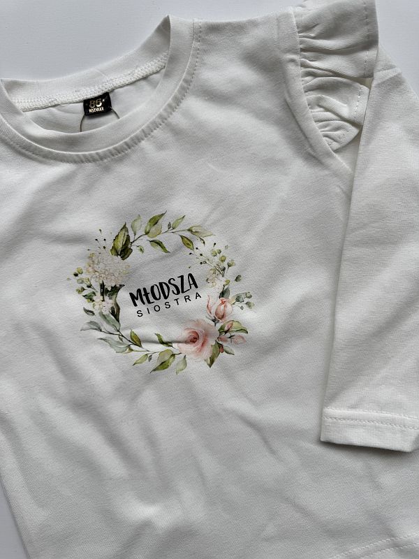 Koszulka ecru długi rękaw młodsza siostra rozmiar 86
